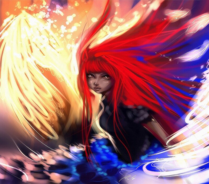 Red-haired Angel with Wings — Red, Dramatic, Digital Art, Hair