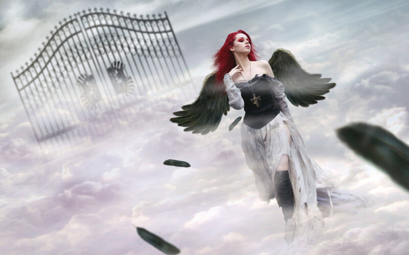 Red-haired Angel with Wings — White, Dramatic