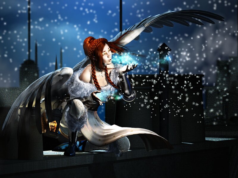Red-haired Angel Woman — Blue, Dramatic