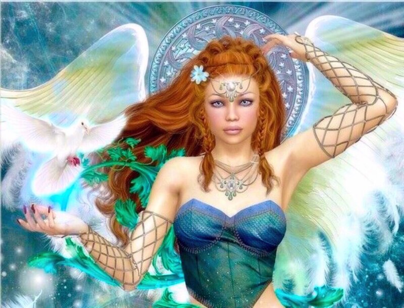 Red-haired Angel Woman — Blue, Serene
