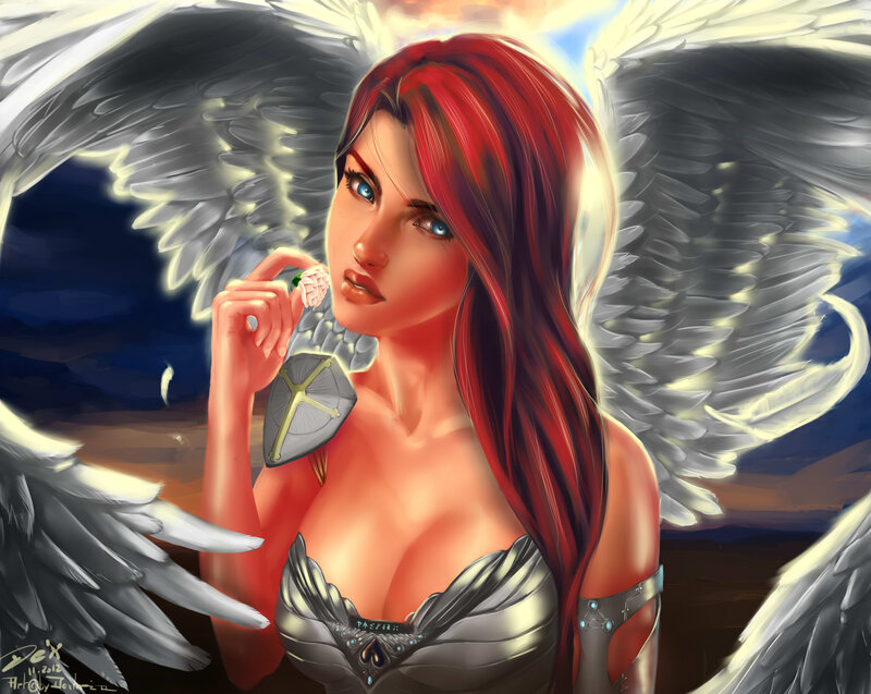 Red-haired Angel Woman — Red, Dramatic, Sunset