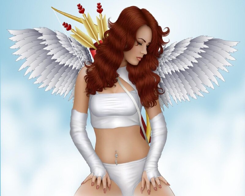 Red-haired Angel Woman — White