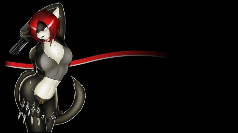 red-haired anime cat girl with gun