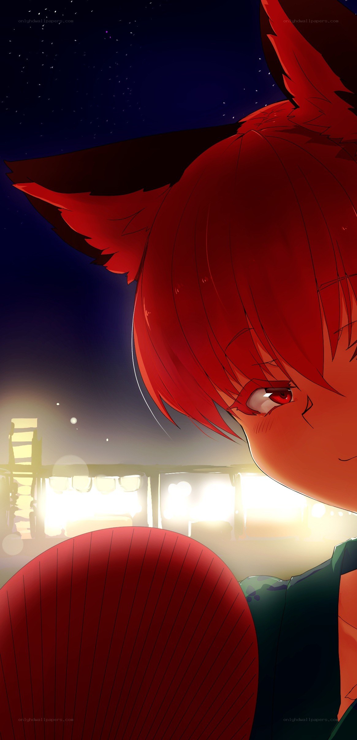 red-haired anime character at night