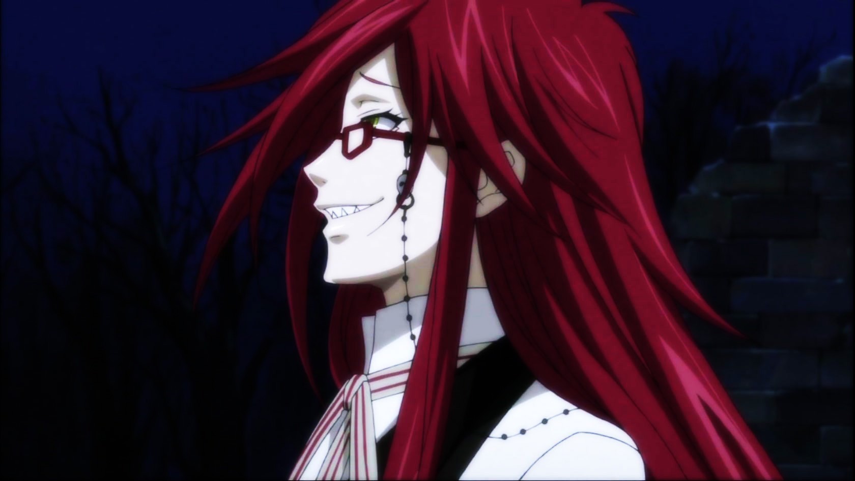 red-haired anime character at night