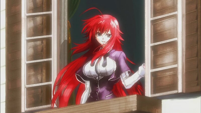 red-haired anime character at window