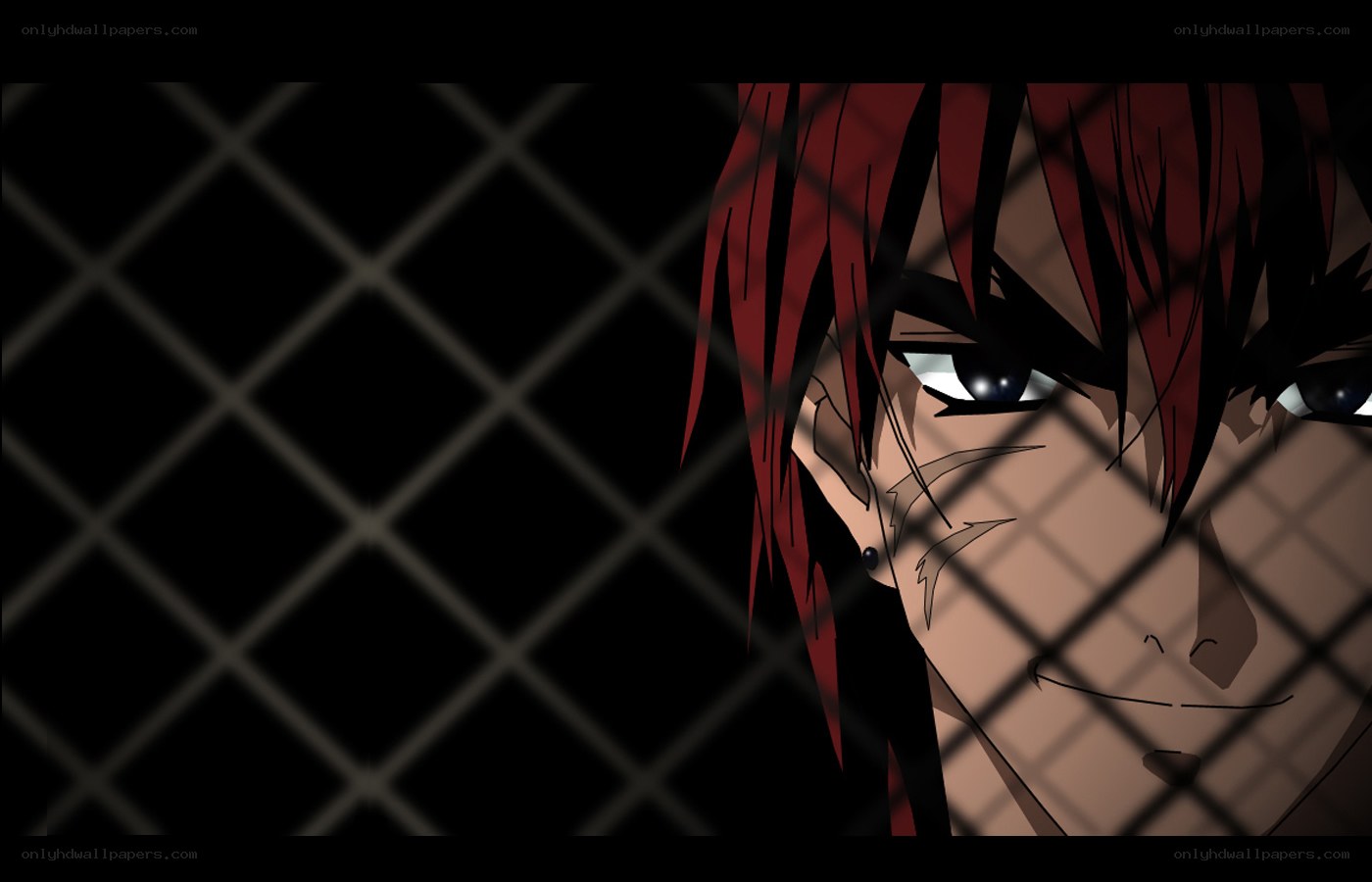 red-haired anime character behind bars