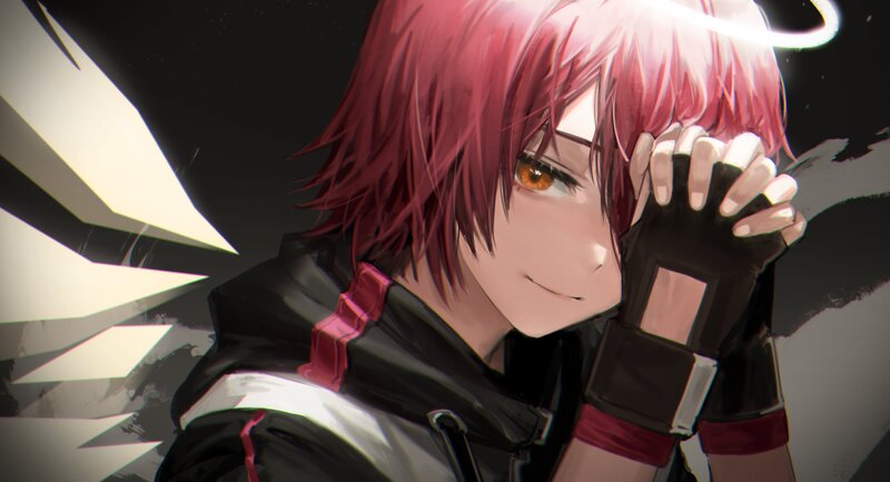 Red-haired Anime Character — Black, Dramatic, Digital Art, Gloves
