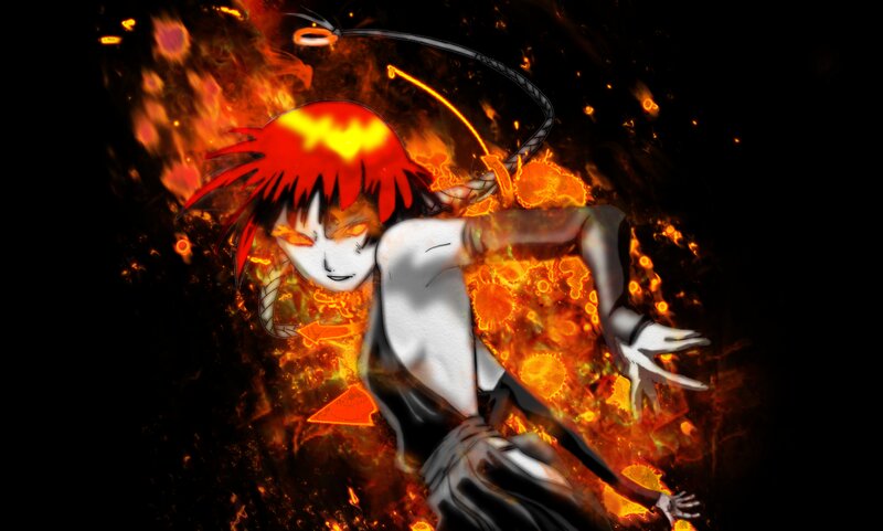 Red-haired Anime Character — Black, Dramatic, Fire, Whip