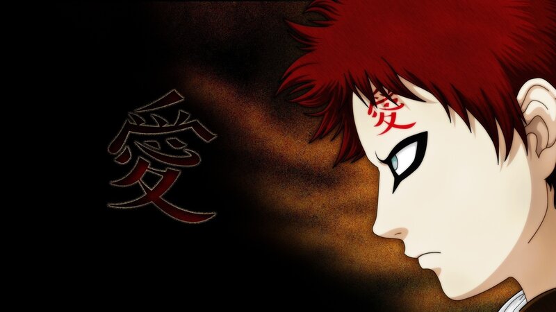Red-haired Anime Character — Black, Dramatic, Japanese Kanji