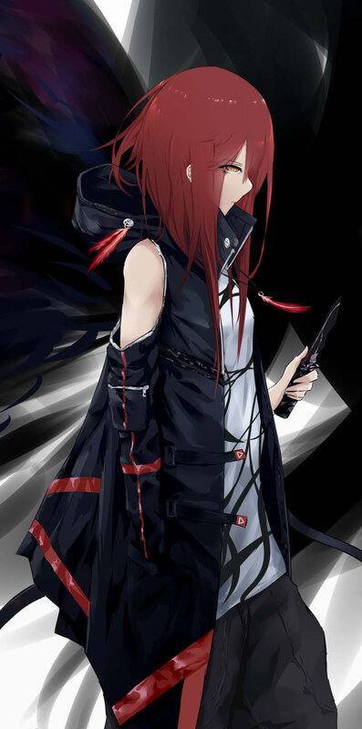 Red-haired Anime Character — Black, Dramatic, Knife