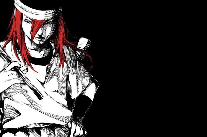 Red-haired Anime Character — Black, Dramatic, Manga