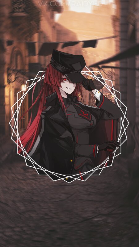Red-haired Anime Character — Black, Dramatic, Sunset, Hat