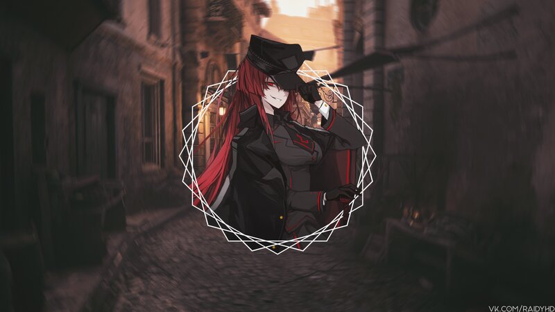 Red-haired Anime Character — Black, Dramatic, Sunset