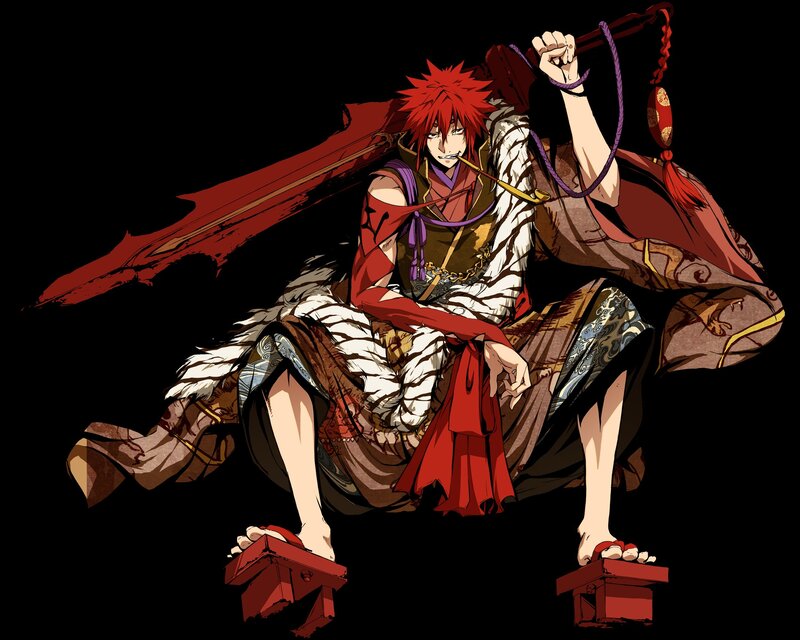 Red-haired Anime Character — Black, Dramatic, Sword, Kimono