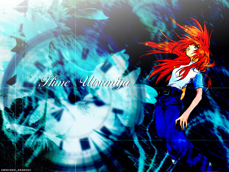 Red-haired Anime Character — Blue, Dramatic, Clock