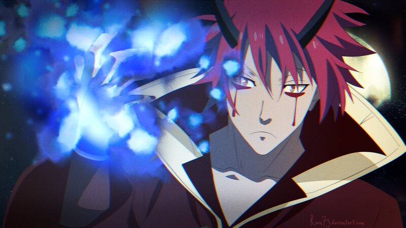 Red-haired Anime Character — Blue, Dramatic, Night, Blue Energy