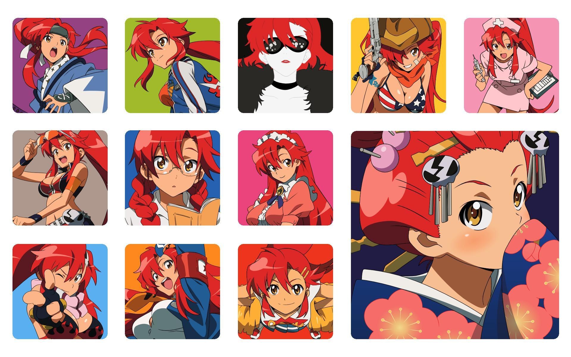 Red-haired anime character collage