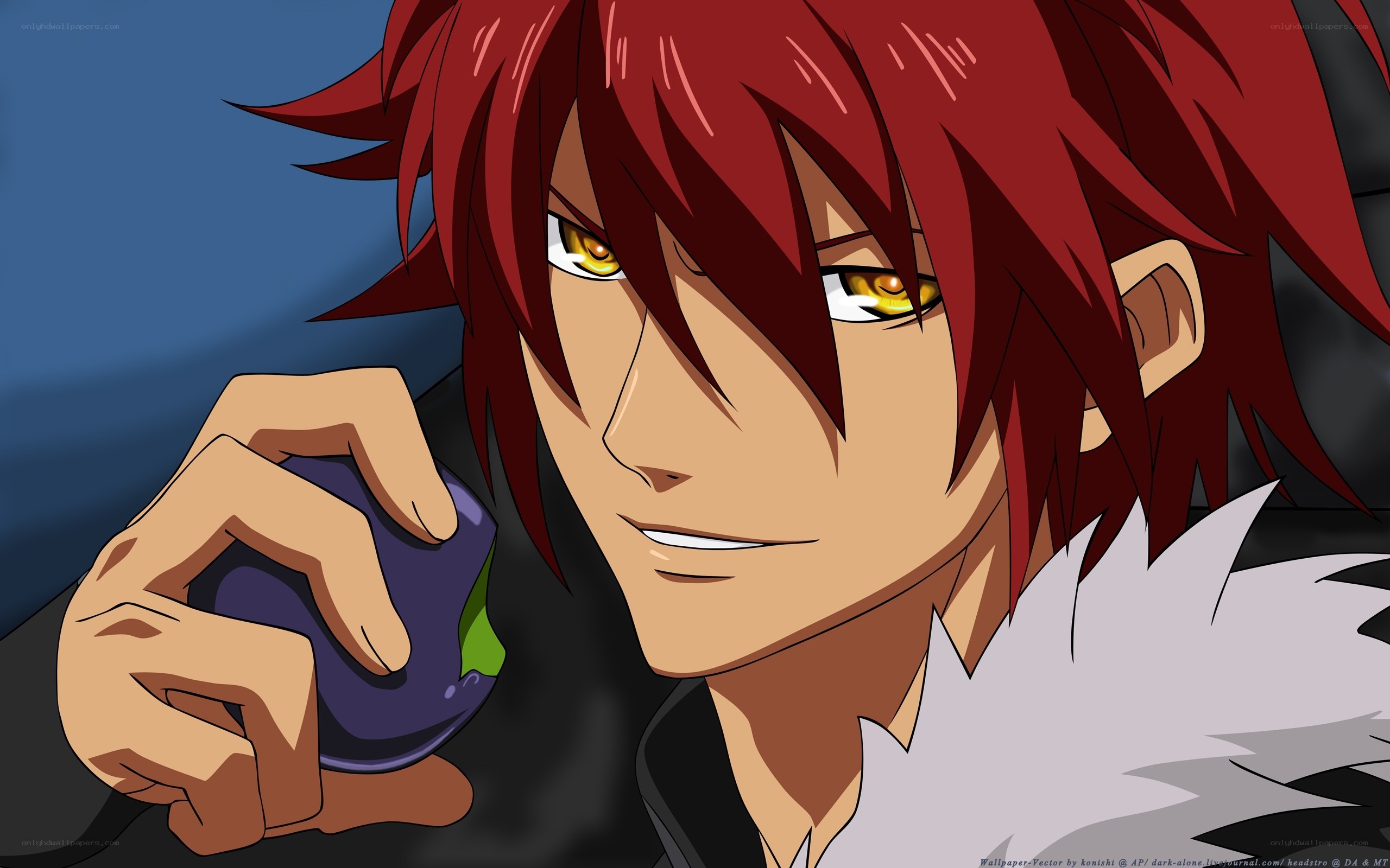 red-haired anime character holding fruit