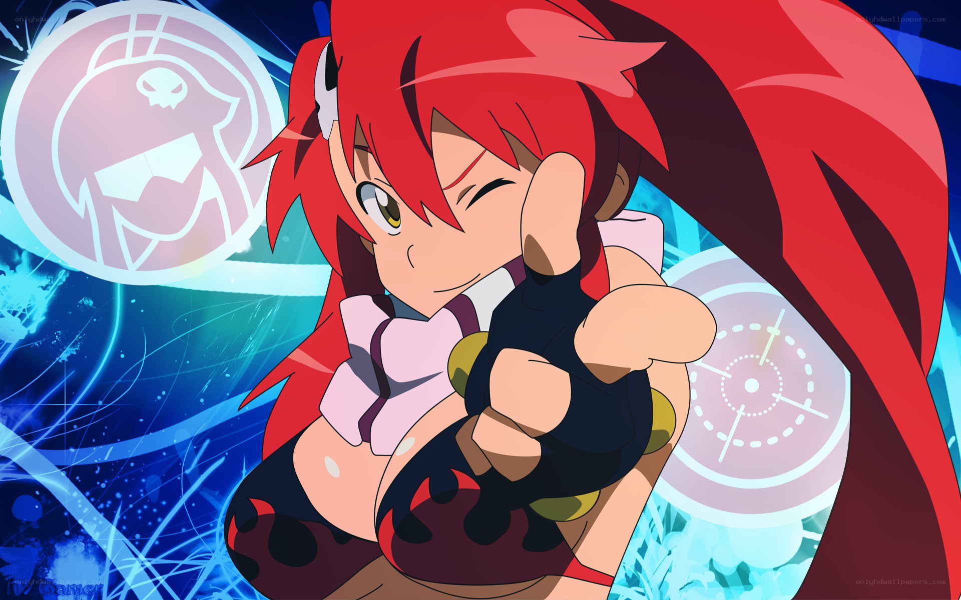 Red-haired anime character in action