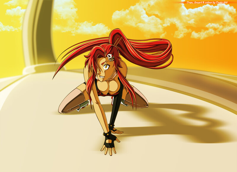 Red-haired anime character in action