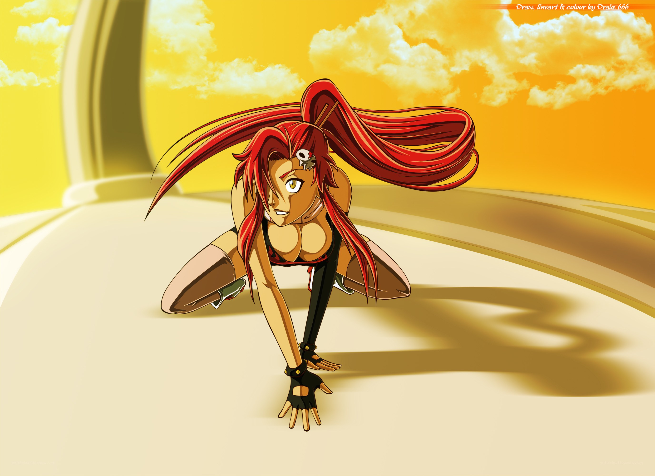 Red-haired anime character in action