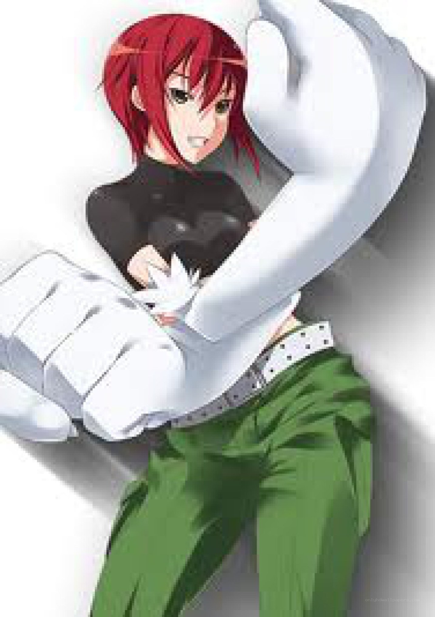 Red-haired anime character in action