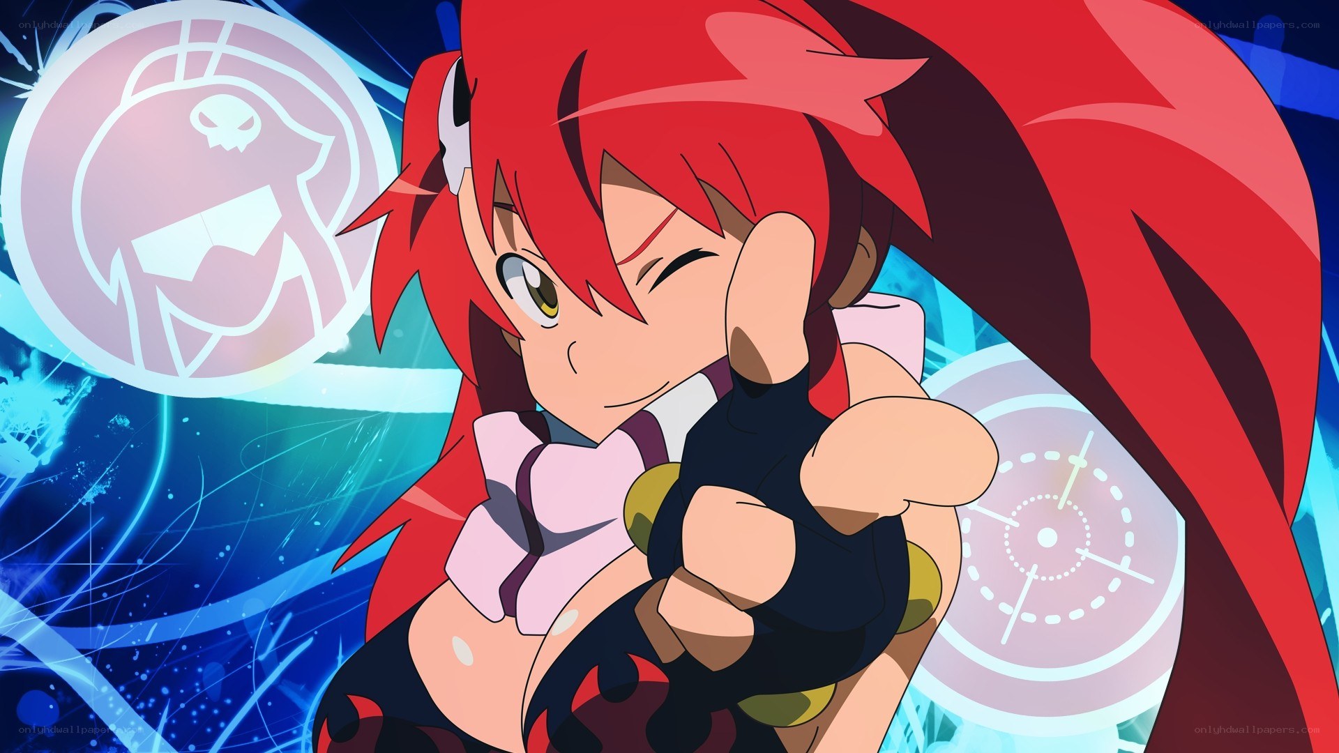 red-haired anime character in action