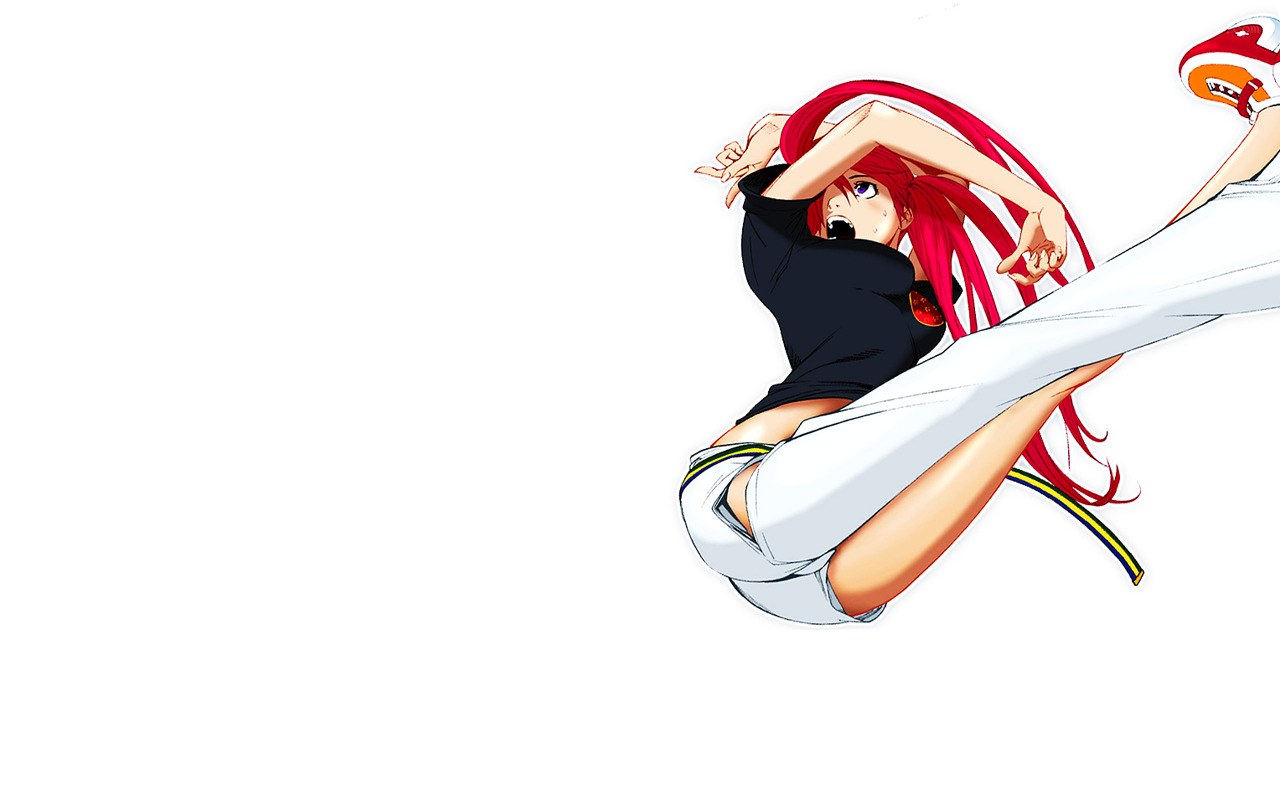 red-haired anime character in action
