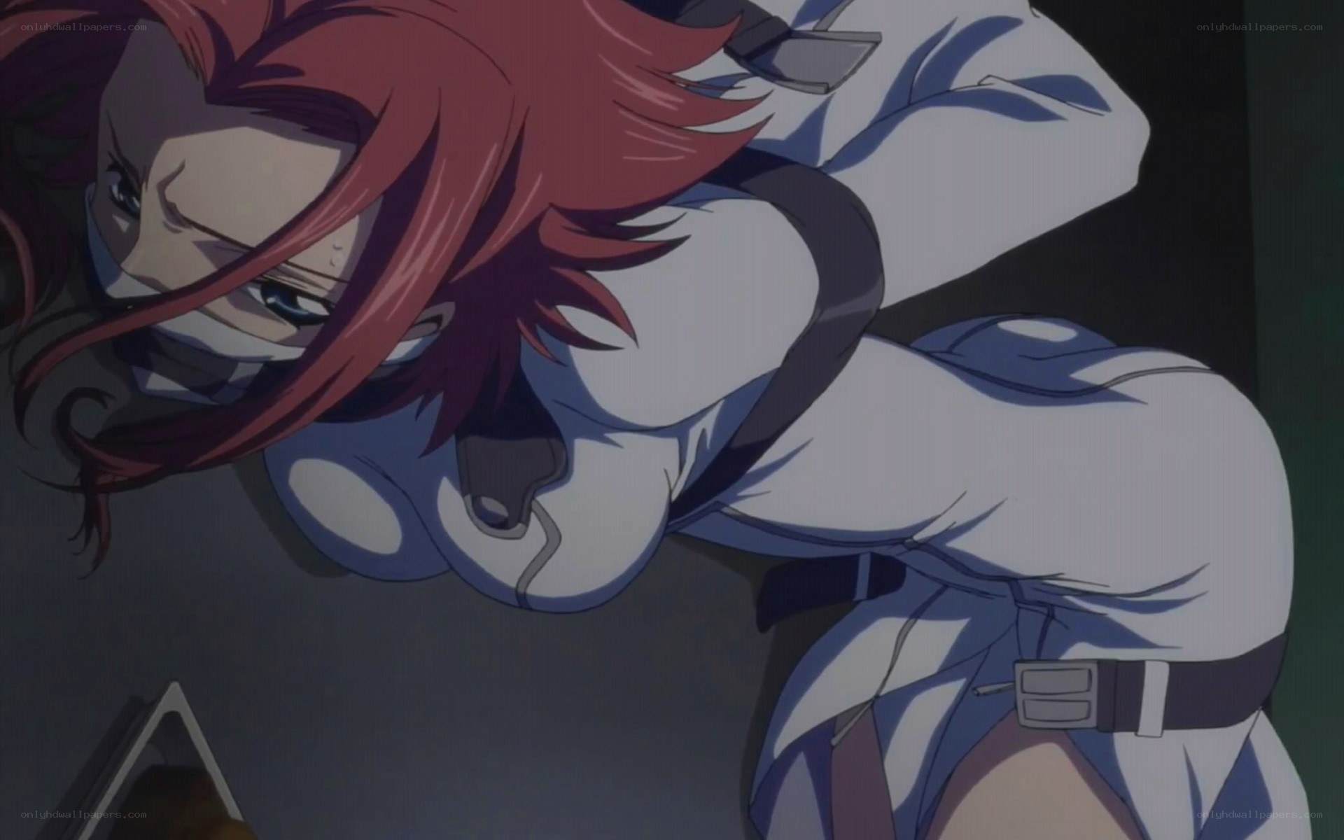 red-haired anime character in action