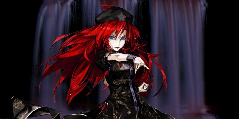 red-haired anime character in black dress