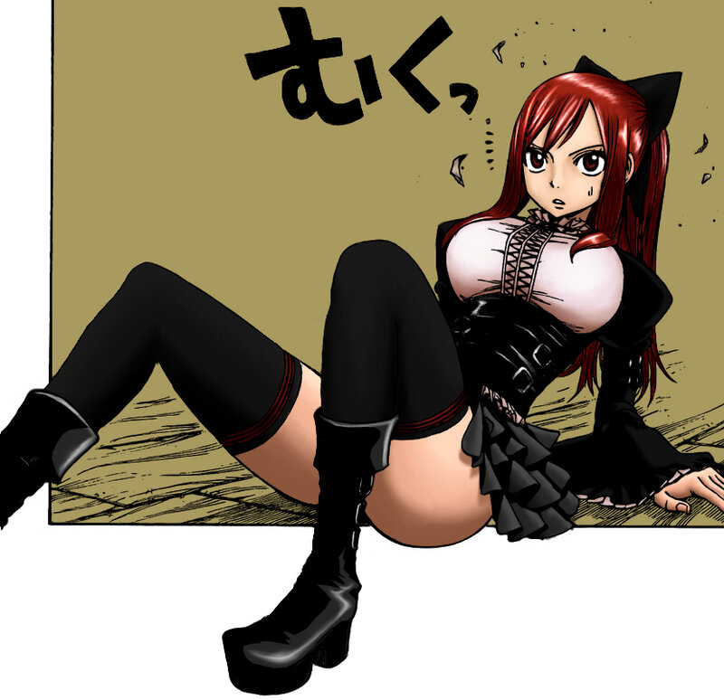 red-haired anime character in black outfit