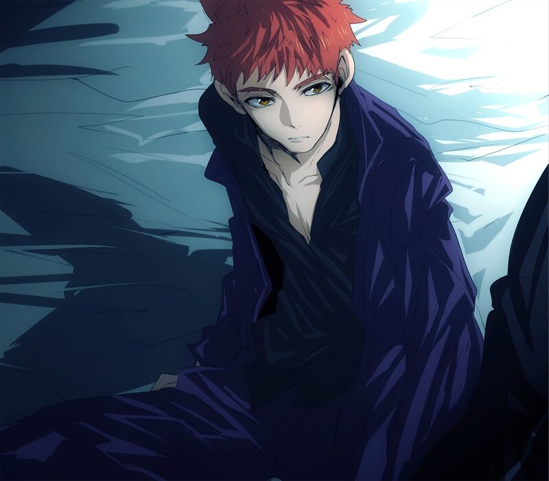 red-haired anime character in dark clothing