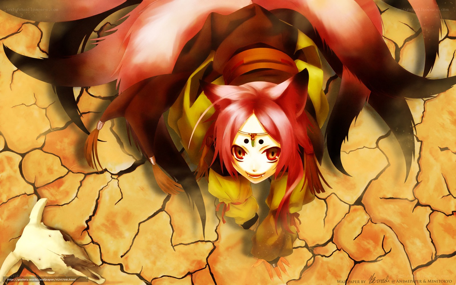 red-haired anime character in desert