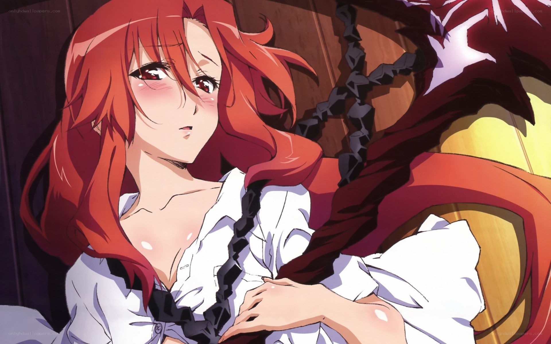 Red-haired anime character in distress