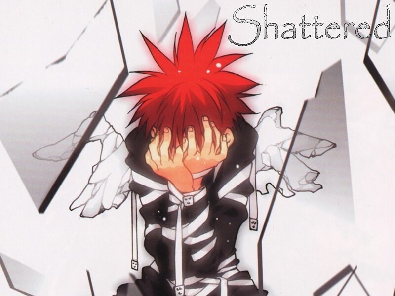 Red-haired anime character in distress