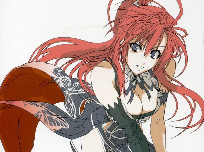 red-haired anime character in dynamic pose