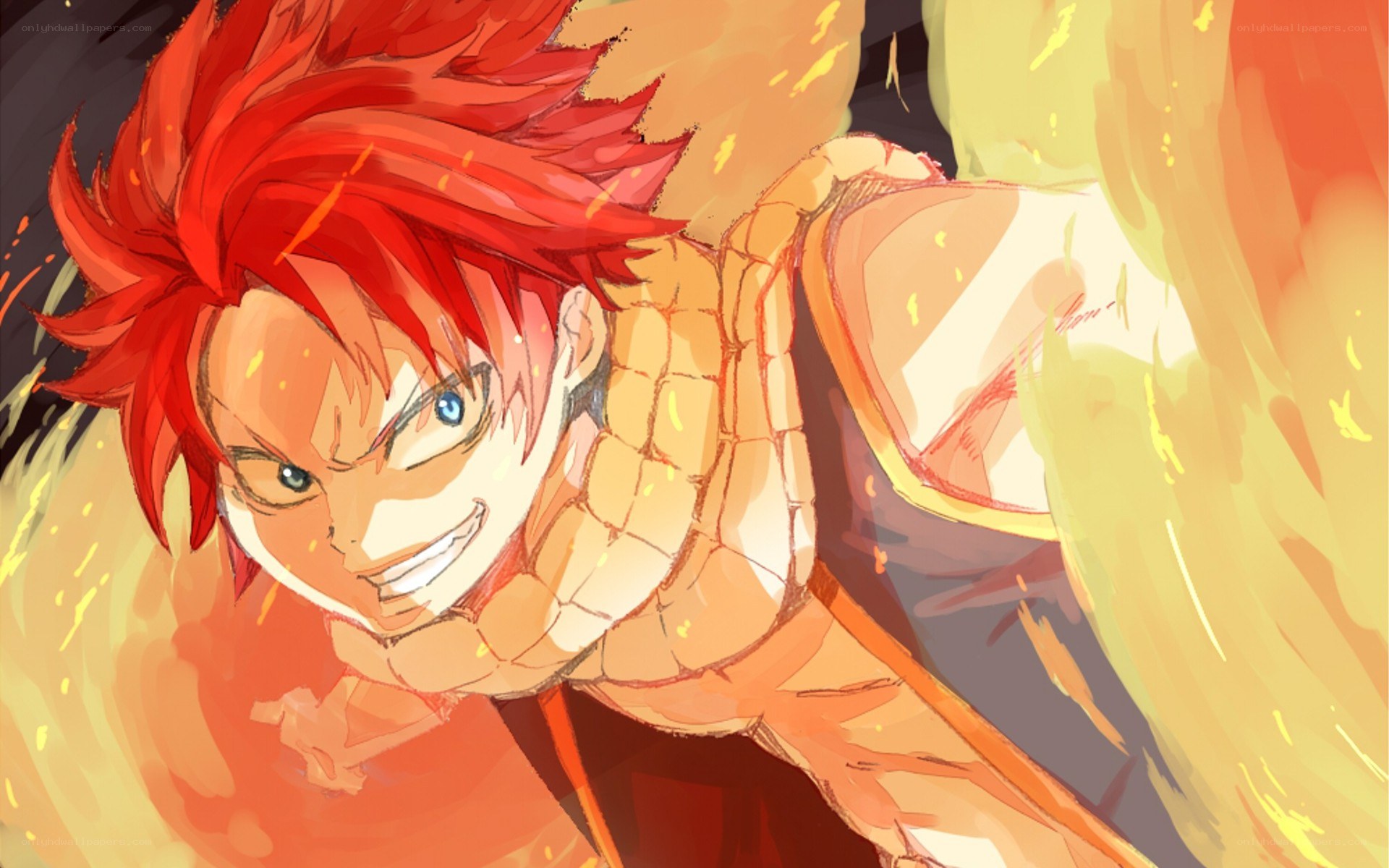 red-haired anime character in fire