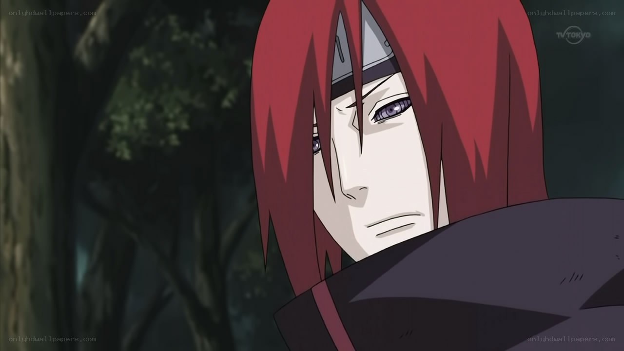 red-haired anime character in forest