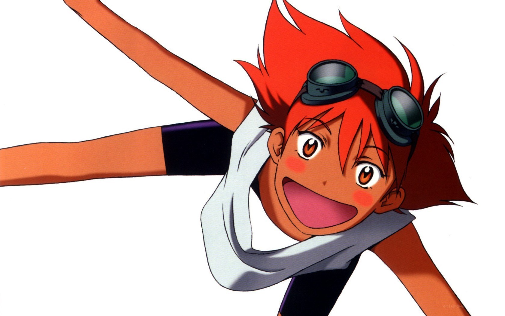 red-haired anime character in goggles