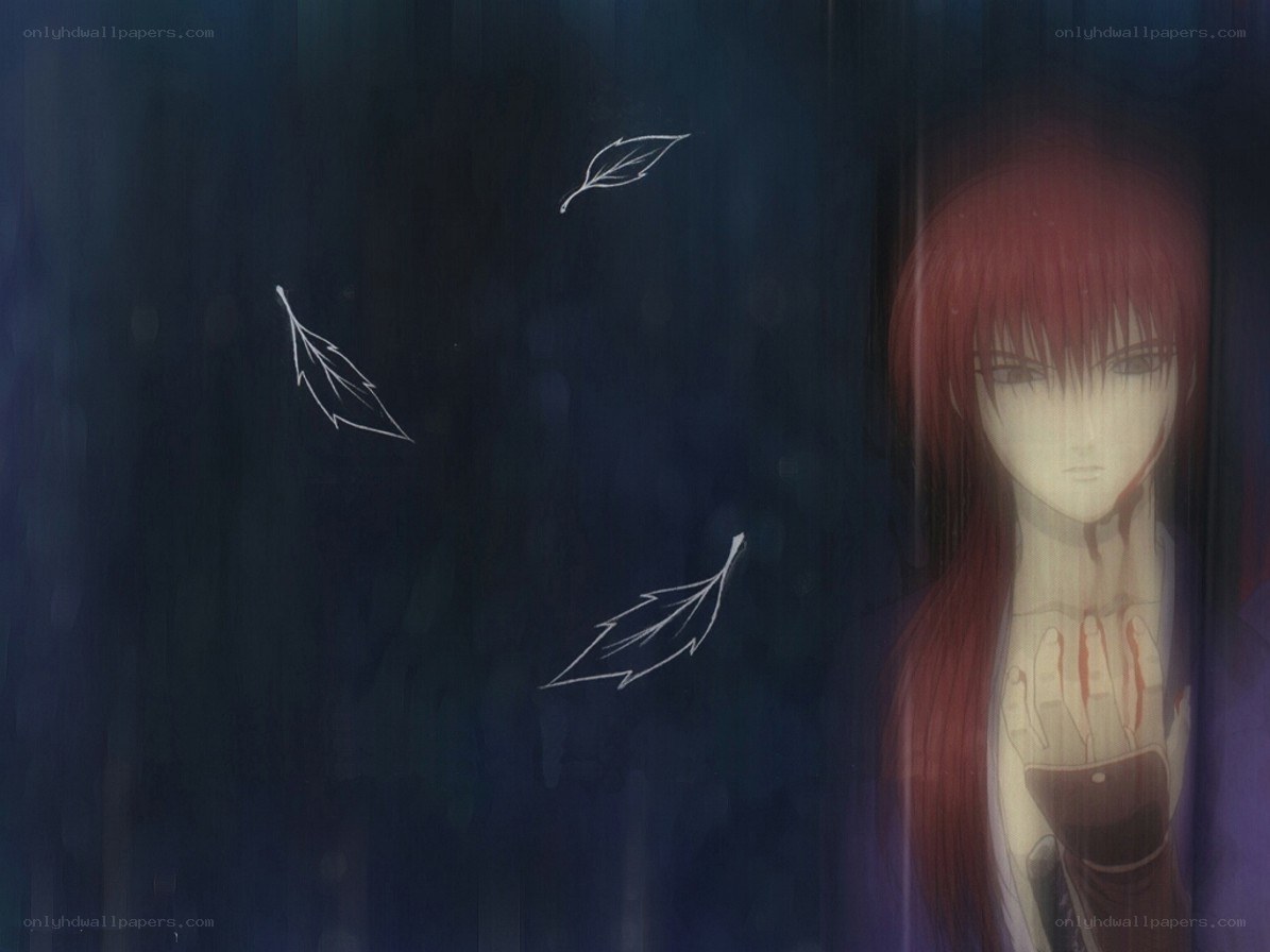 red-haired anime character in rain