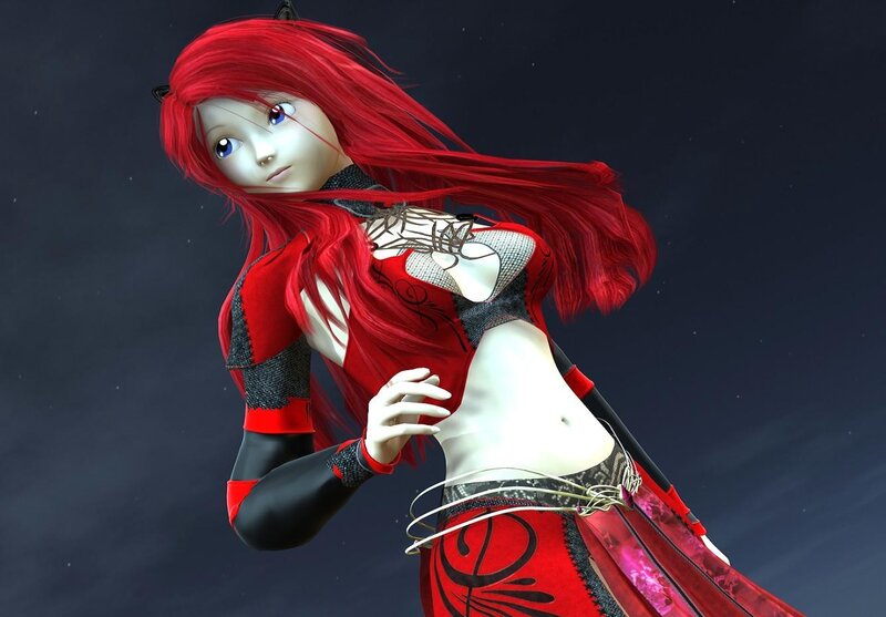 red-haired anime character in red outfit