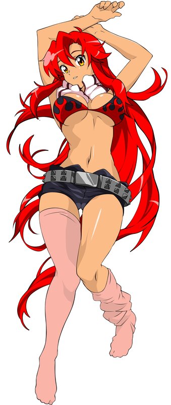 red-haired anime character in revealing outfit