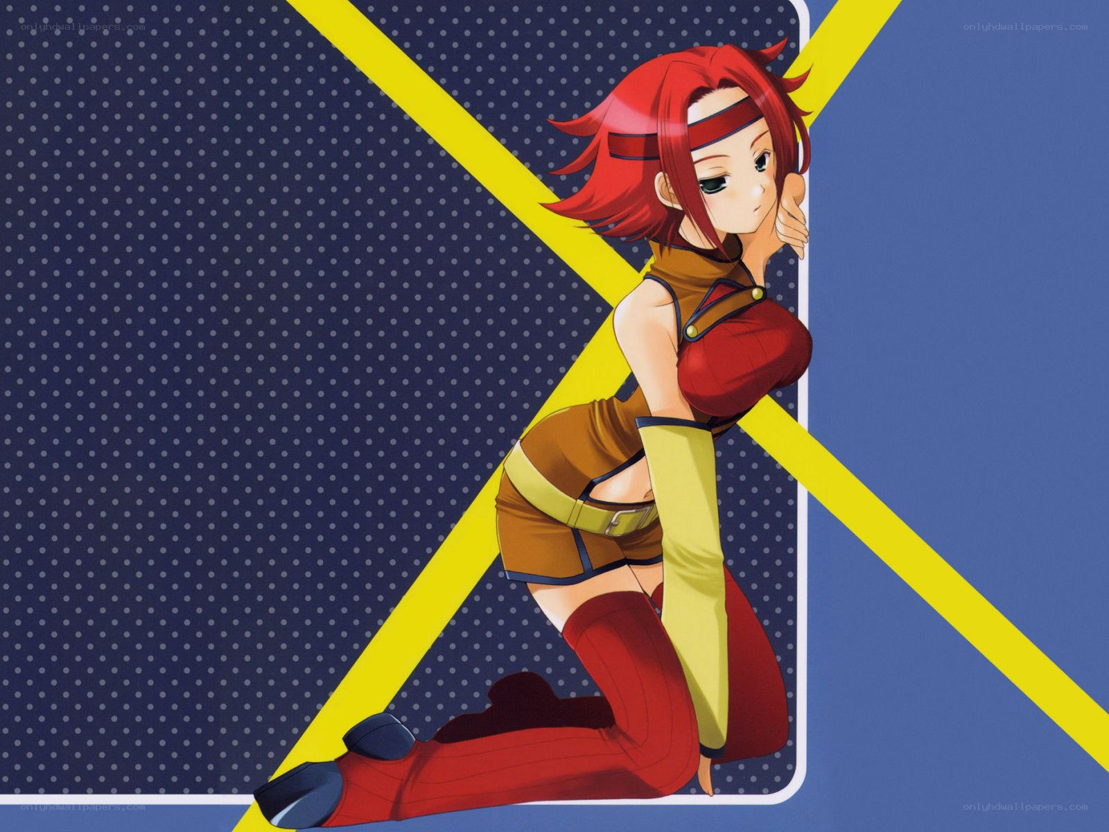 red-haired anime character kneeling