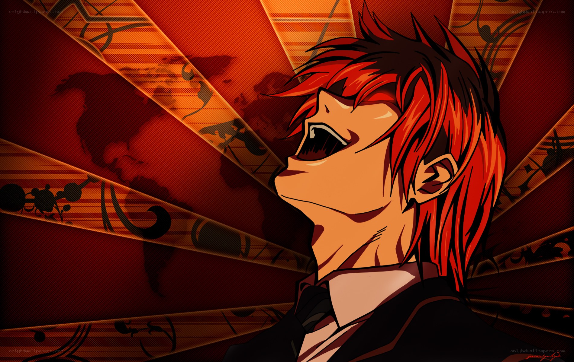 red-haired anime character laughing
