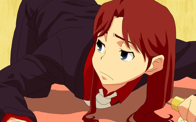 red-haired anime character lying down