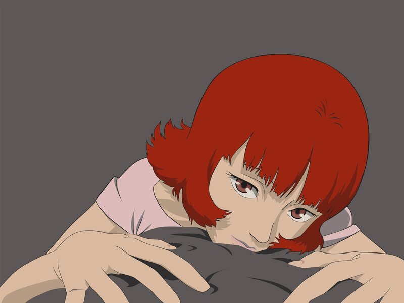 red-haired anime character lying down