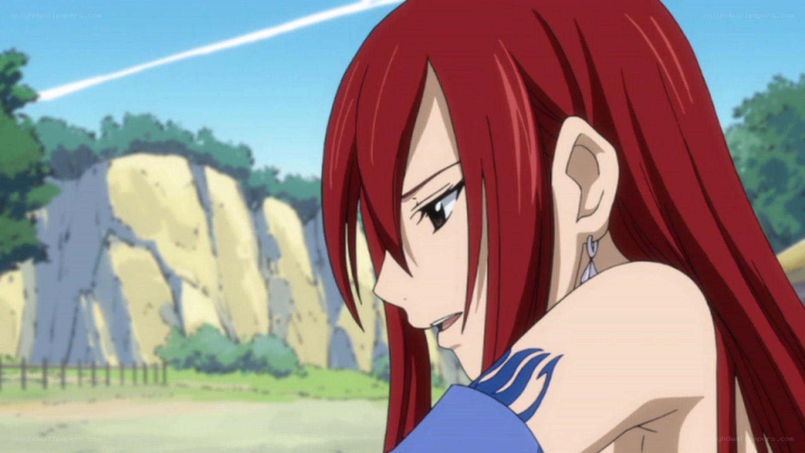 red-haired anime character outdoors