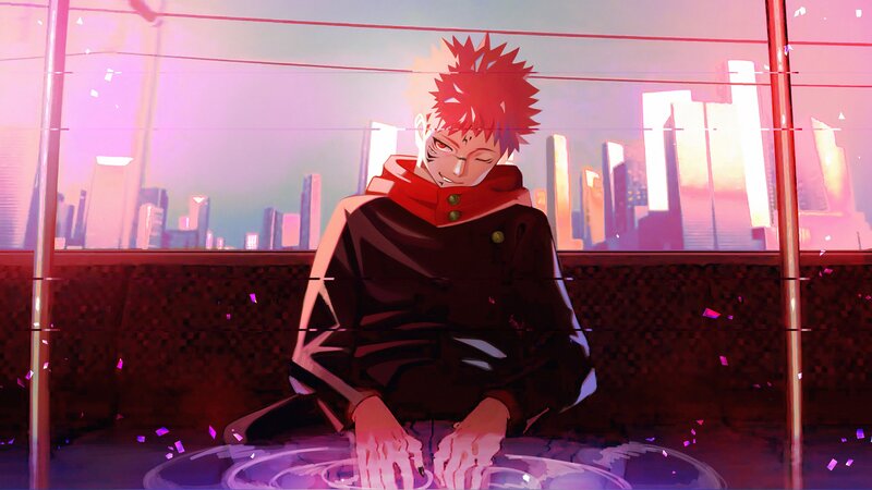 Red-haired Anime Character — Pink, Dramatic, Sunset