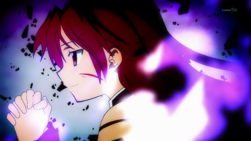 Red-haired Anime Character — Purple, Dramatic, Fist